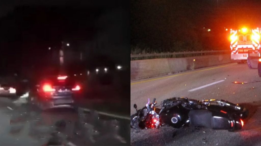 Car collides with a motorbike across PIE